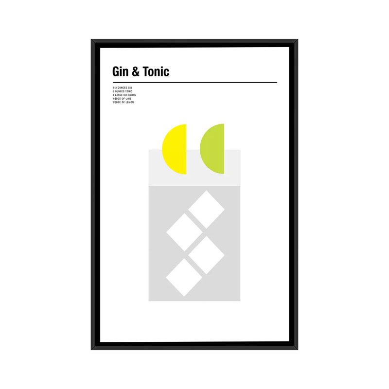«Gin & Tonic», impression sur toile, H 26 po x l 18 po x P 1,5 po, Toile avec cadre noir, Pas de tapis