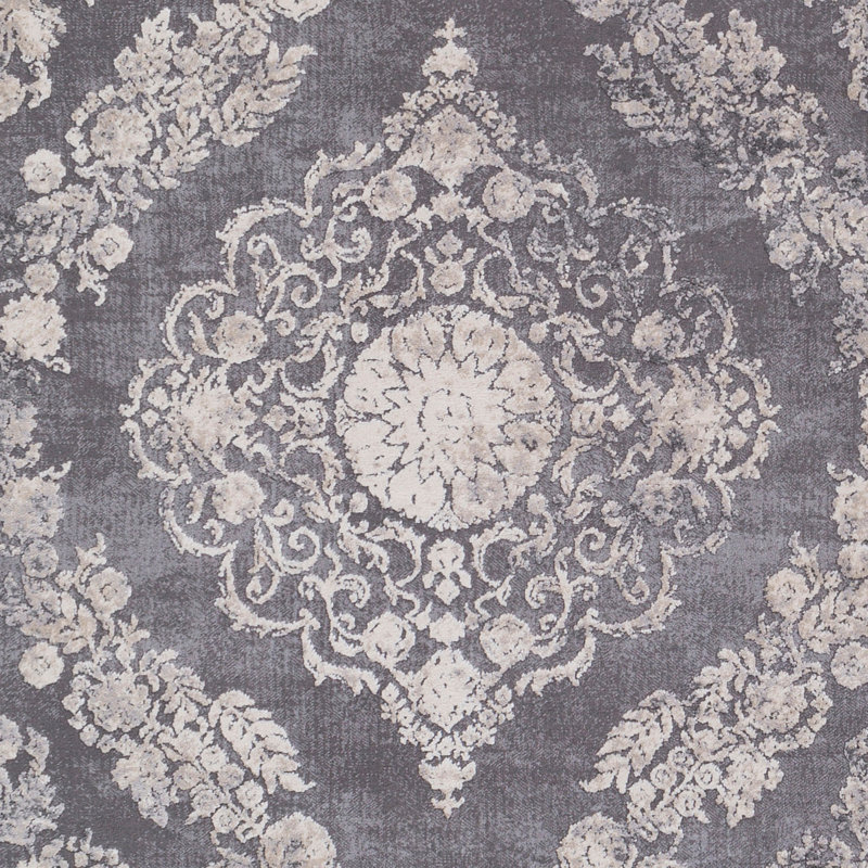 Korando Machine Woven Oriental Gray Area Rug, Round 7'10"