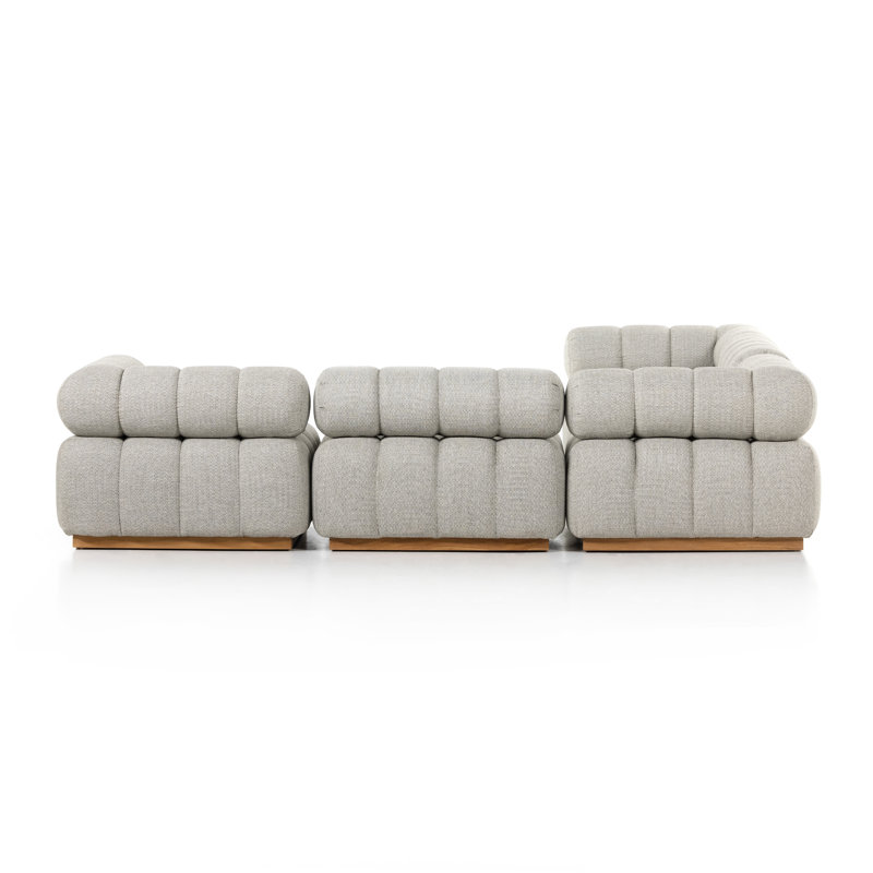 Roma Outdoor 5Pc Sectional-Hayes Cream, Faye Ash Cushion/Natural Teak Frame