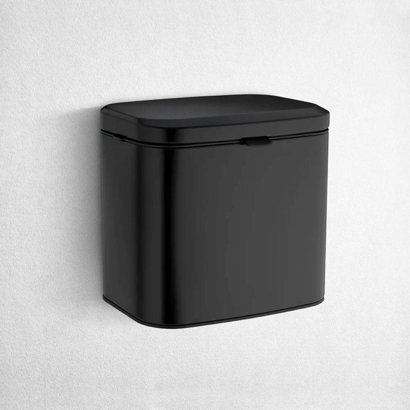 Poubelle murale ou au-dessus de l'armoire avec couvercle à fermeture douce. Doublure intérieure facile à nettoyer. Comprend des supports pour la finition du mur en acier inoxydable 