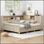 Lit de jour en bois avec tablettes de rangement et 3 tiroirs, parfait pour un décor moderne et élégant-504129509