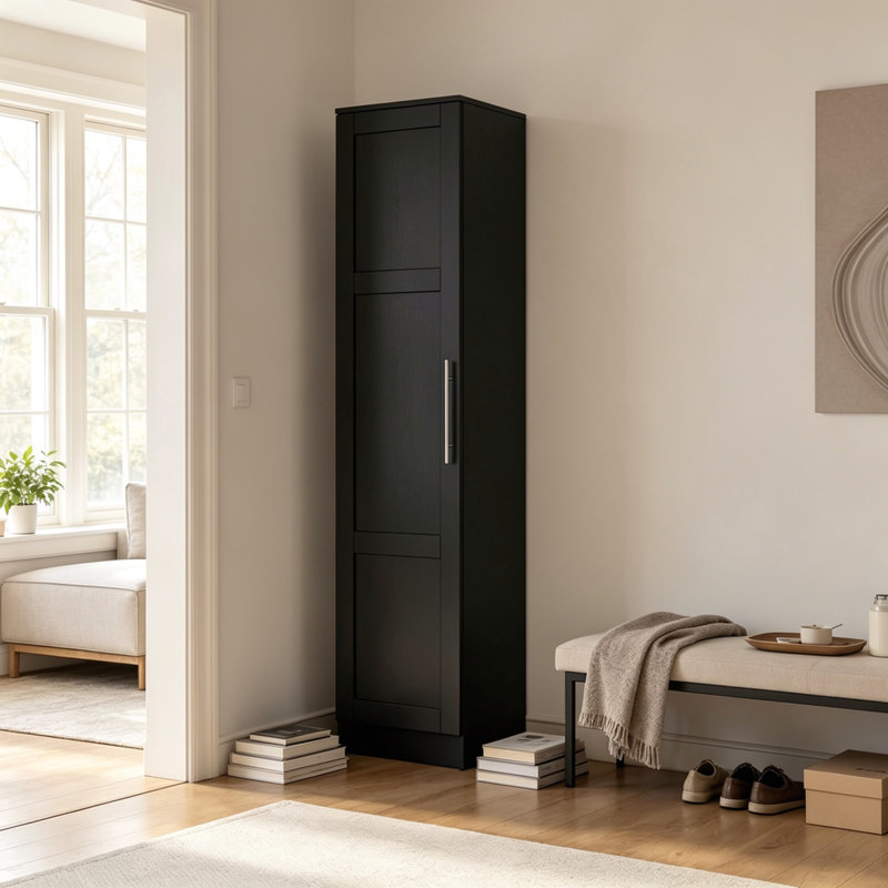 Armoire de rangement murale empilable de 180 cm de hauteur, 40 cm de profondeur et de largeur, fini noir, avec étagères réglables pour salle de bain, cuisine ou buanderie.