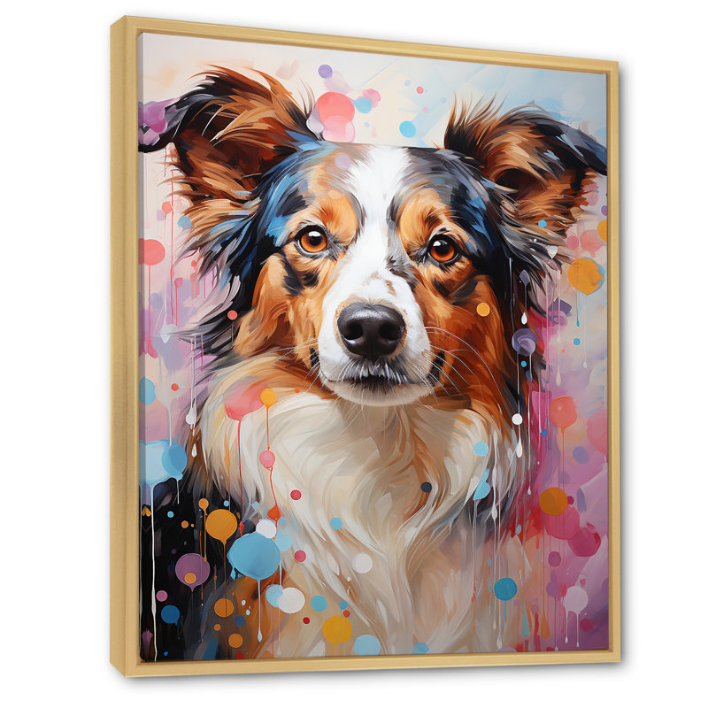 Portrait de collie ludique sur toile, Cadre naturel flottant, H 20 po x l 12 po x P 1 po