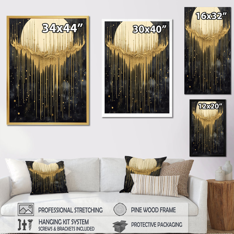Abstractions dorées II sur toile, Cadre photo noir, H 40 po x l 30 po x P 1,5 po