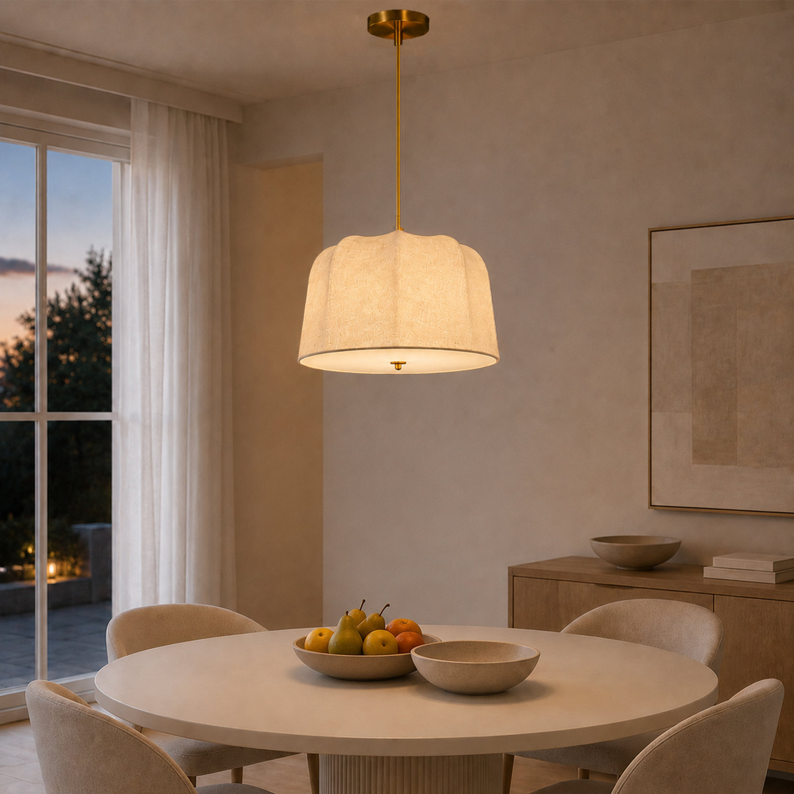 Dimmable Brass 3-Light Pendant, 59" H x 25.6" W x 25.6" D