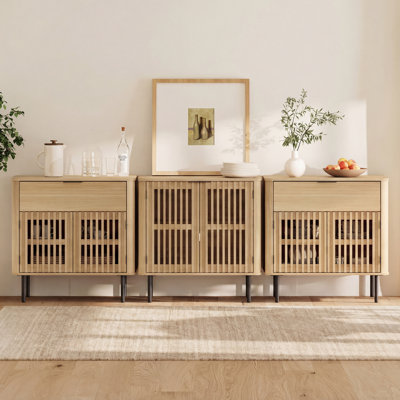 Fellers 94.5" Large Fluted Buffet Cabinet Sideboard With Storage,Oak