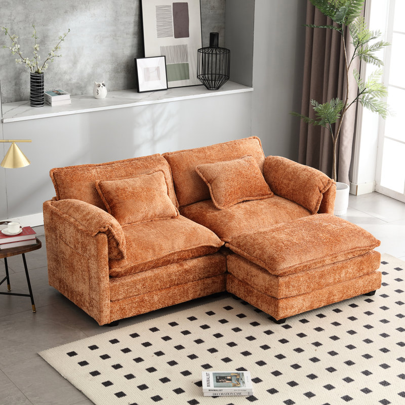 Siège en chenille surdimensionné à 2 places, amovible avec sacs latéraux, repose-pieds et rembourrage en éponge haute densité, poches d'accoudoirs doubles de poids de 500 lb, mousse confortable 76,77 x 29,53 x 31,10 pouces