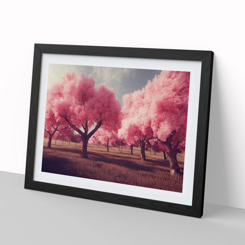 Enticing Cherry Blossom Trees - Single Picture Frame Painting, 25cm H x 34cm W x 2cm D, Black 
