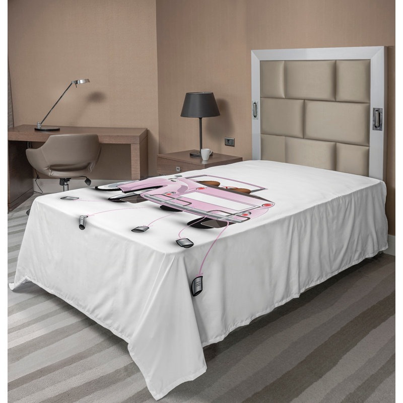 Ambesonne Love Top drap plat voiture de mariage Just Married rose blanc, Drap plat pour lit simple TG