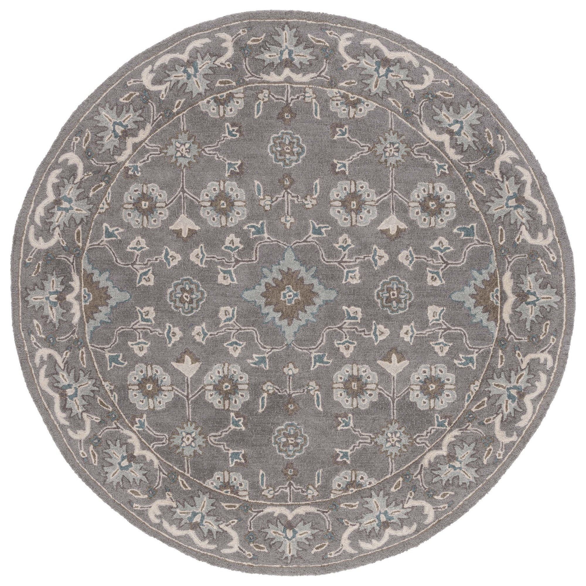 Tansy Handmade Wool Gray/Beige/Blue Rug, Round 6'