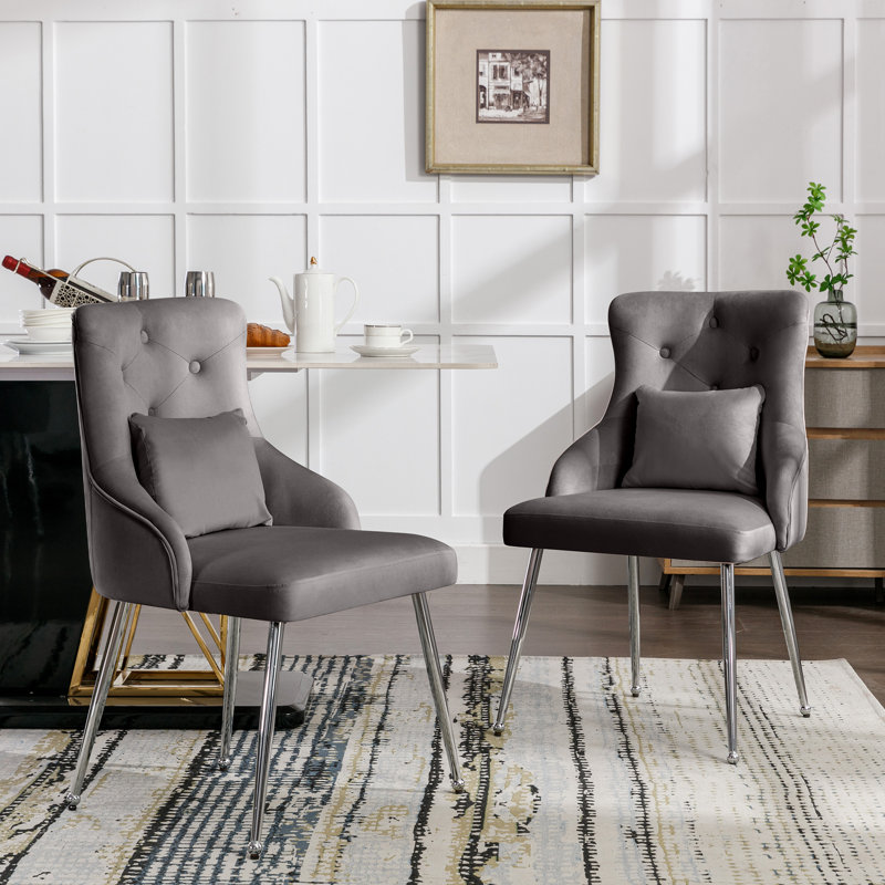 Locri 87.5cm H Tufted Upholstered Back Side Chair in Grey