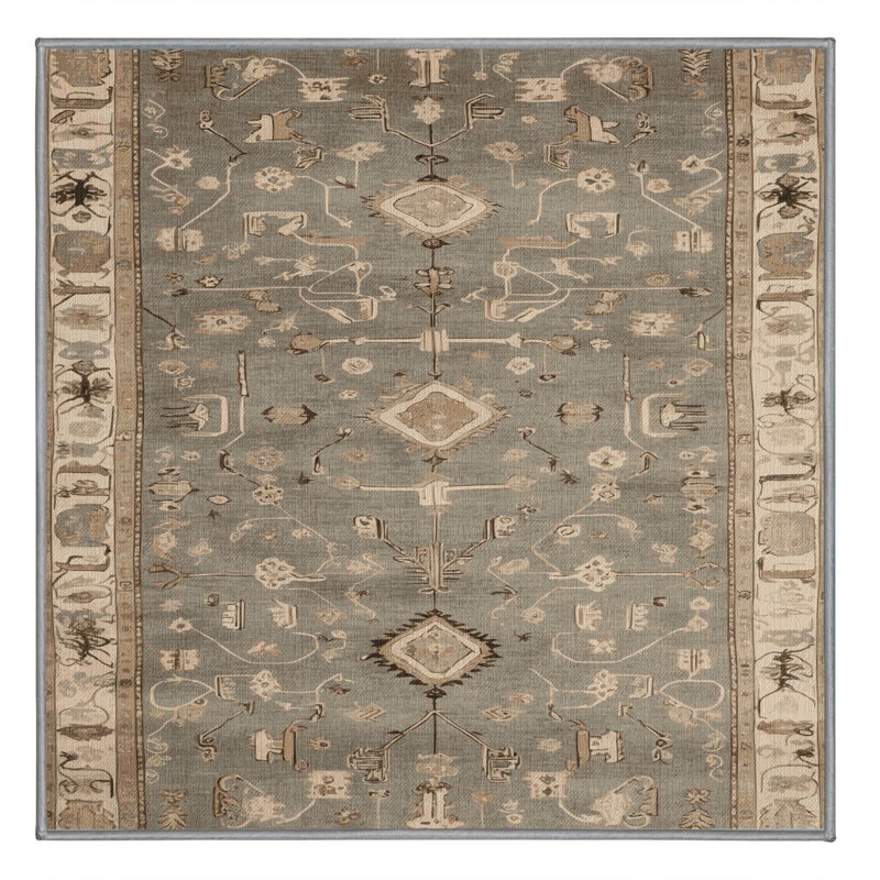 Tapis turc gris lavable à la machine, Carré 3 pi