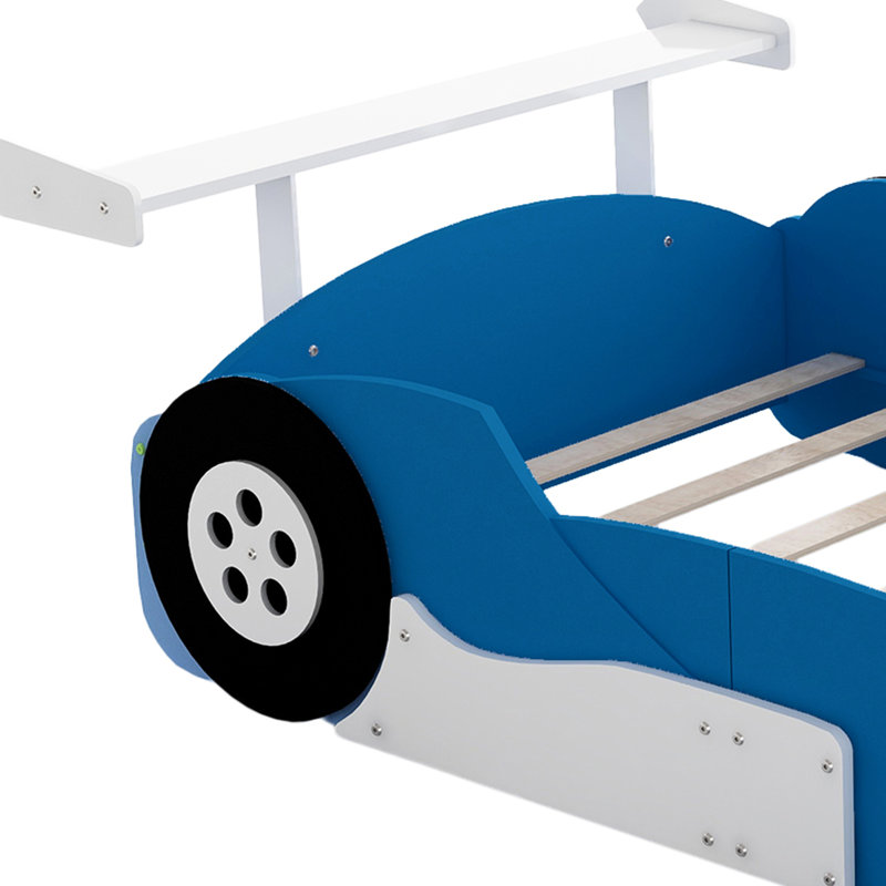 Confortable lit plateforme en forme de voiture avec roulettes Blue Race - Ajoutez de l'élégance à votre chambre à coucher pleine grandeur pour une surface de sommeil stable