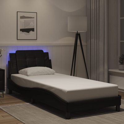 vidaXL Bed Frame with LED without Mattress Zadar Black 100x190 cm