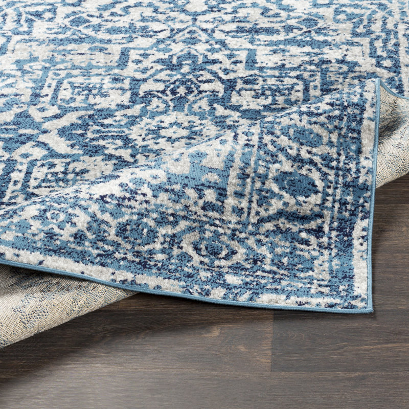 Tapis oriental bleu ciel / gris clair Kucera, Carré 6 pi 7 po