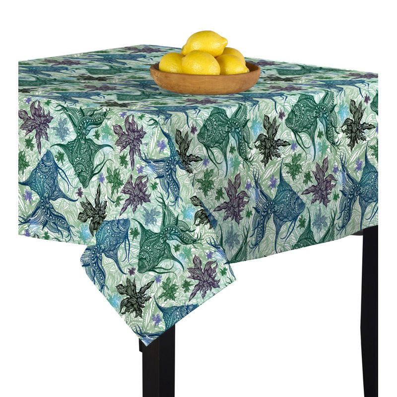 Valara Paisley Fish Tablecloth, 60" x 60", Green