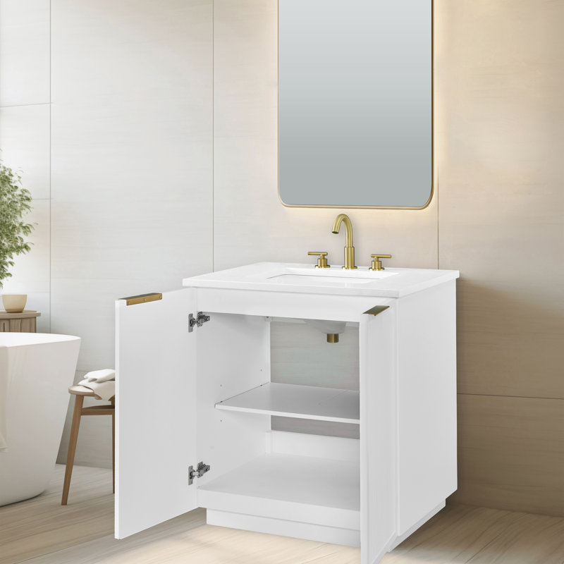 Aderyn 30" Single Vanity, White/Brushed Bronze
