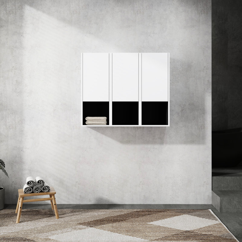 Armoire murale de salle de bain murale, blanche, 3 portes, chic 12 po, fermeture douce, blanc