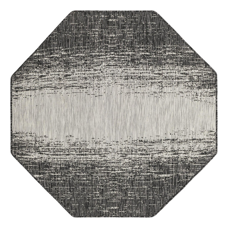 Pindall Charcoal Gray/Gray Indoor/Outdoor Rug, Octagon 5'3" x 5'3"