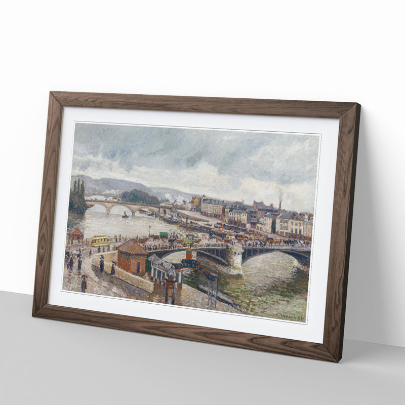 The Pont Boieldieu by Camille Pissarro - Picture Frame Painting, 36cm H x 48cm W x 2cm D, Walnut Framed