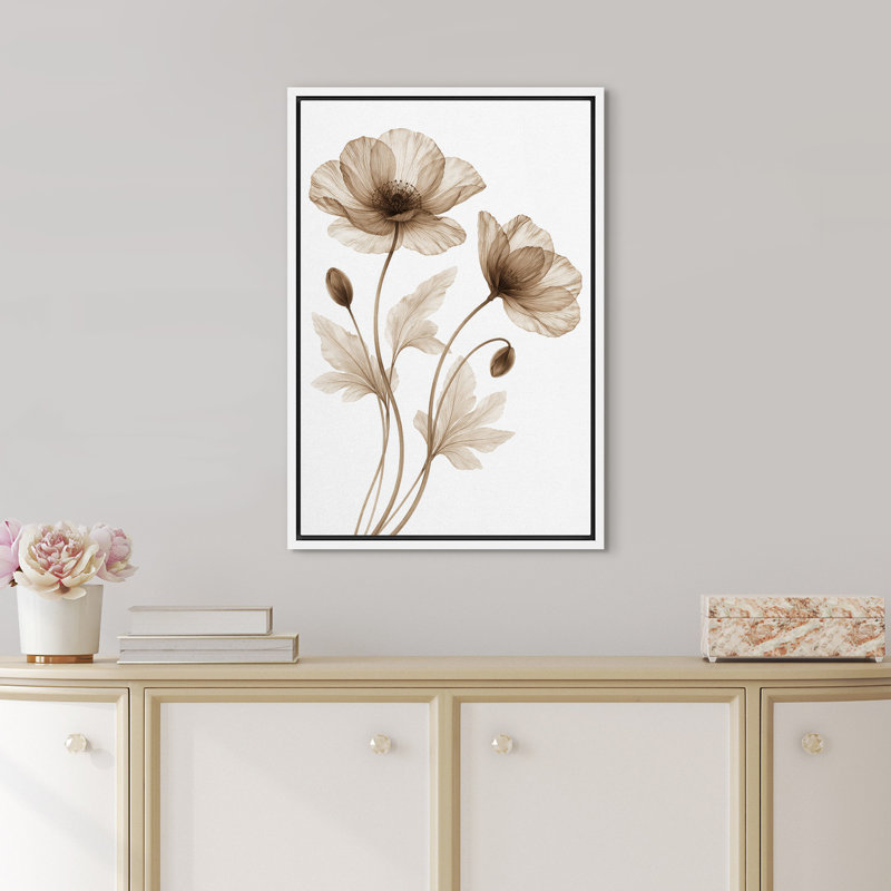 «Elegant Neutral Botanical Line Art Floral Illustration Wall Art Decor», reproduction encadrée sur toile, H 36 po x l 24 po