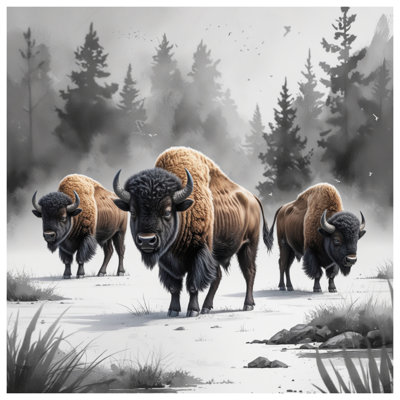 Bison en hiver, couvertures de paysage