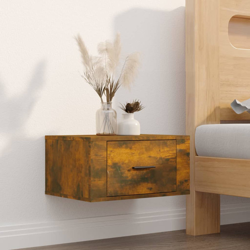 Kassadie 50cm W Manufactured Wood Bedside Table, Smoked Oak