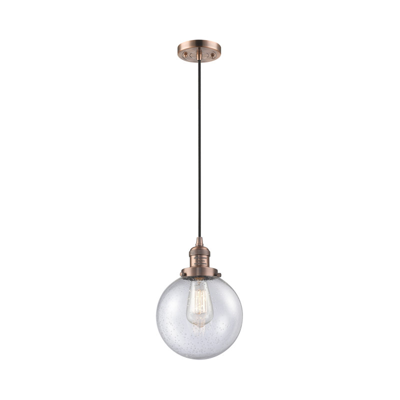 Luminaire suspendu sphère 1 lumière Clementina, Ampoule DEL rétro de 3,5 watts, Grainé, Cuivre antique