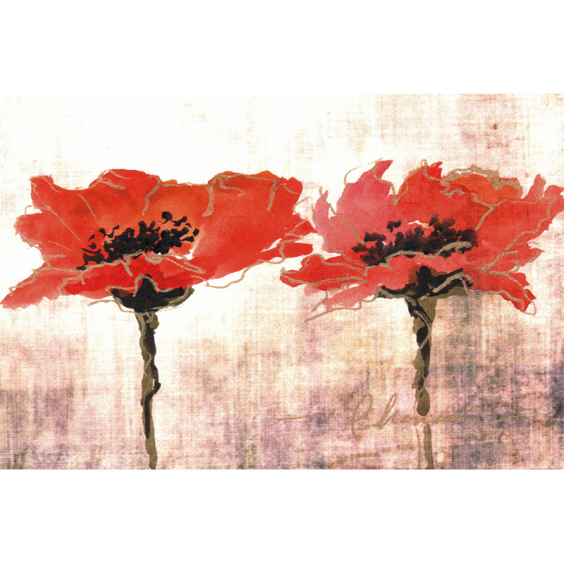 Vivid Red Poppies V by Leticia Herrera - Wrapped Canvas Painting, 30cm H x 46cm W