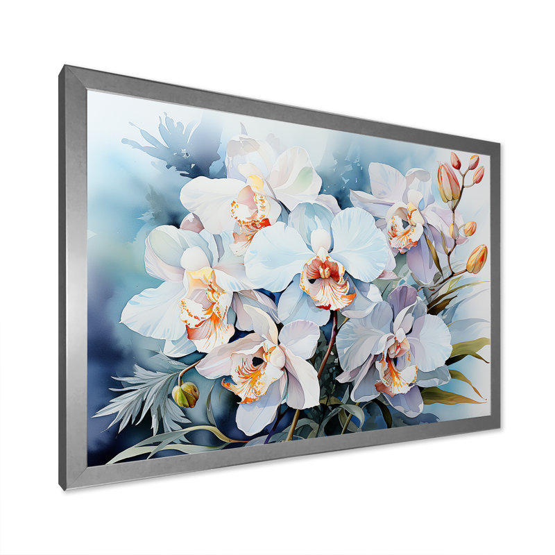 Orchidées grises sur la plage sur toile, H 12 po x l 20 po x P 1 po, Cadre simple argenté