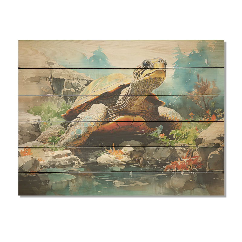 Art mural contemporain sur bois de pin naturel, vie marine contemporaine, H 30 po x l 40 po