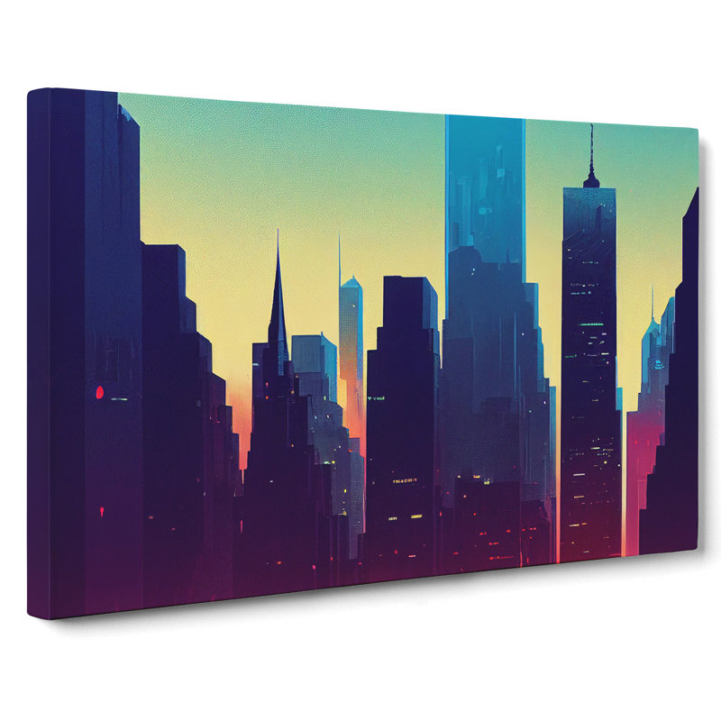 Cyberpunk New York Skyline Vol.1 - Wrapped Canvas Print, 35cm H x 50cm W x 3cm D