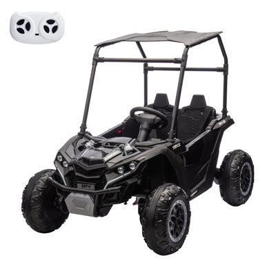24V 4WD 2-Seater Kids Ride On UTV, Electric Toy Car with Sun Shade, Remote Control, 4 Shock Absorbers, LED Lights & Music Player