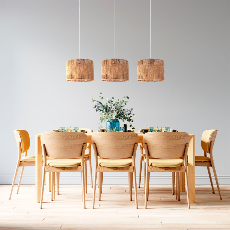Proberta 3-light drum pendant lamp, Natural, White