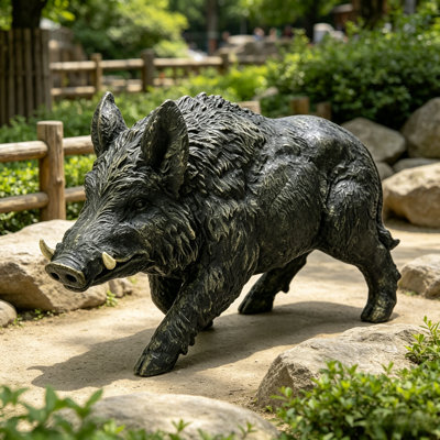 Statues de jardin en résine de sangliers H 12,20 po x L 21,26 po, résine, 1 pièce, statue, noire, fabriquée à partir de résine de qualité supérieure et résistante aux intempéries.