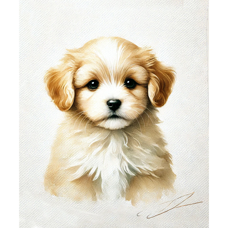 «Golden Fluffy Puppy», art mural sur toile, H 16 po x l 12 po