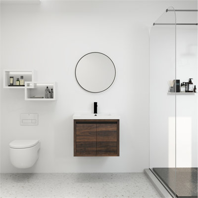 Armoire de salle de bain avec lavabo, portes à fermeture en douceur, fixation flottante, 24 po pour petite salle de bain, 24 po x 18 po