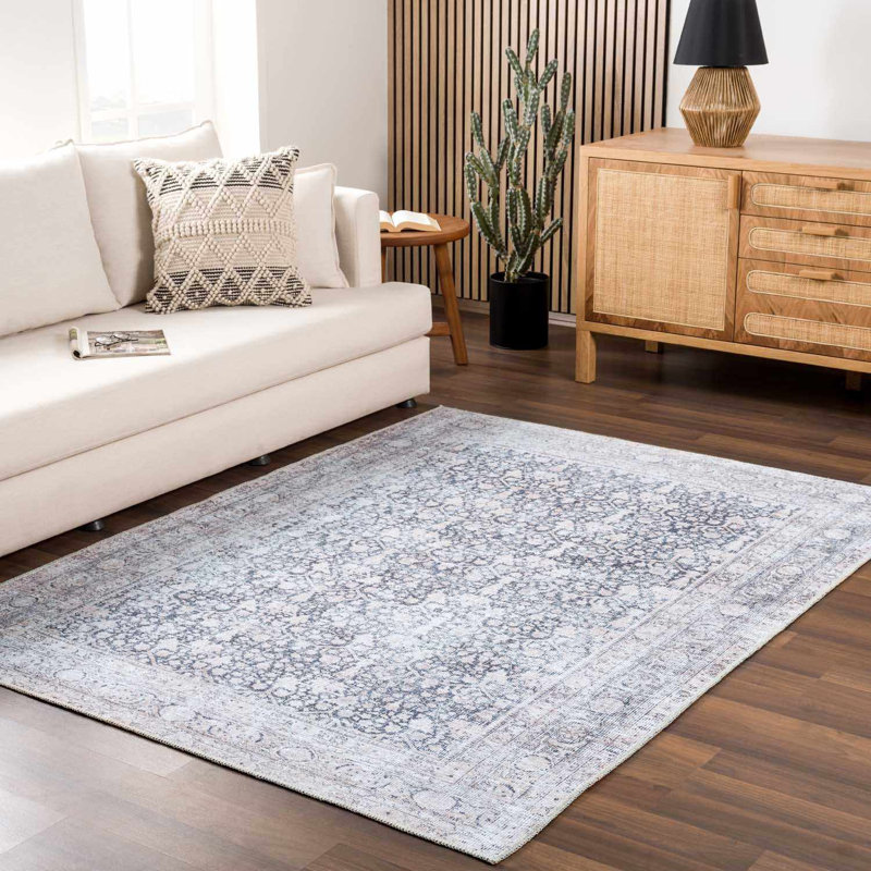 Tapis Sheak Vintage Oriental Traditionnel Gris/Bleu Lavable en Machine, Gris, beige, bleu, 6'7'' x 9'