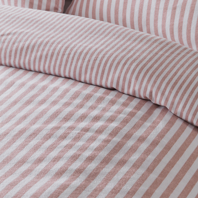 Brushed Stripe Cotton Reversible Duvet Cover Set, Blush Pink, Double 