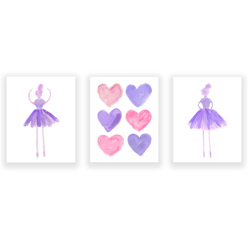 «Little Girls Ballet», impressions sur papier, H 14 po x l 11 po x P 0,06 po, Violet et rose
