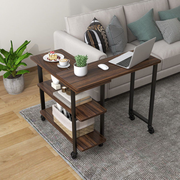 360° Free Rotating Sofa Side Table with Storage Shelves and Casters
