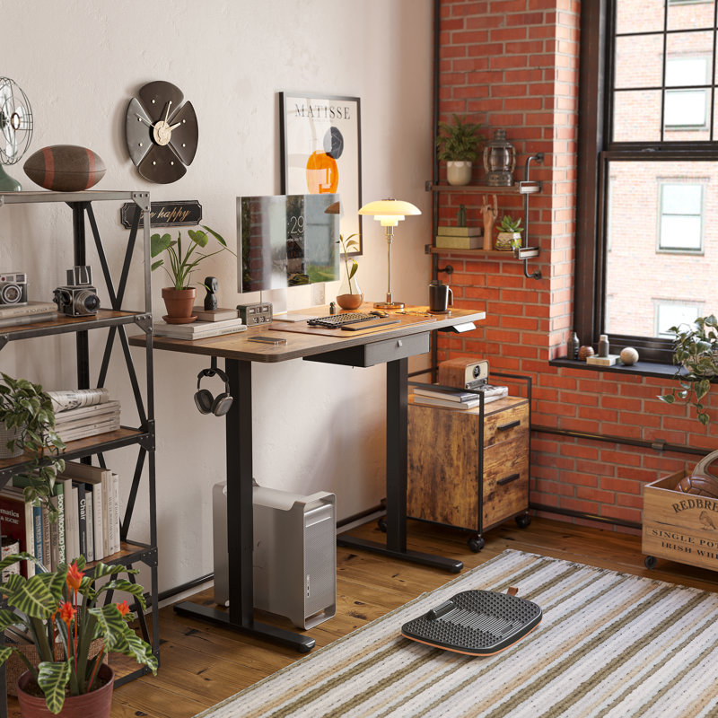 Height Adjustable Rectangle Standing Desk, Rustic Brown/Black, 46" H x 55" W x 24" D