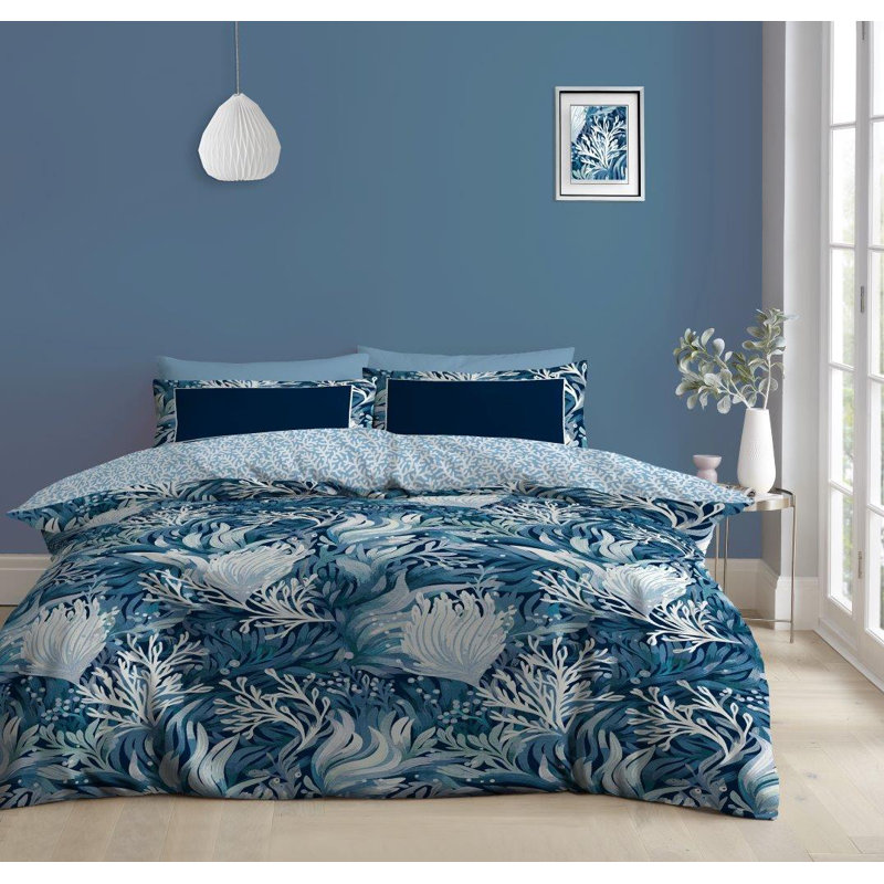 Duvet Cover Set with Pillowcases, King Duvet Cover Set + 3 Additional Pieces, Floral, Blue/Grey