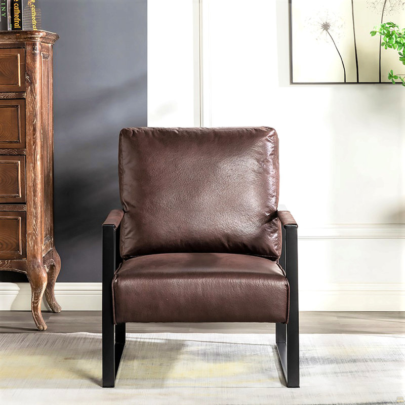 Chaise d'appoint moderne avec structure carrée durable en métal, fauteuil, Microfibre / microsuède brun foncé