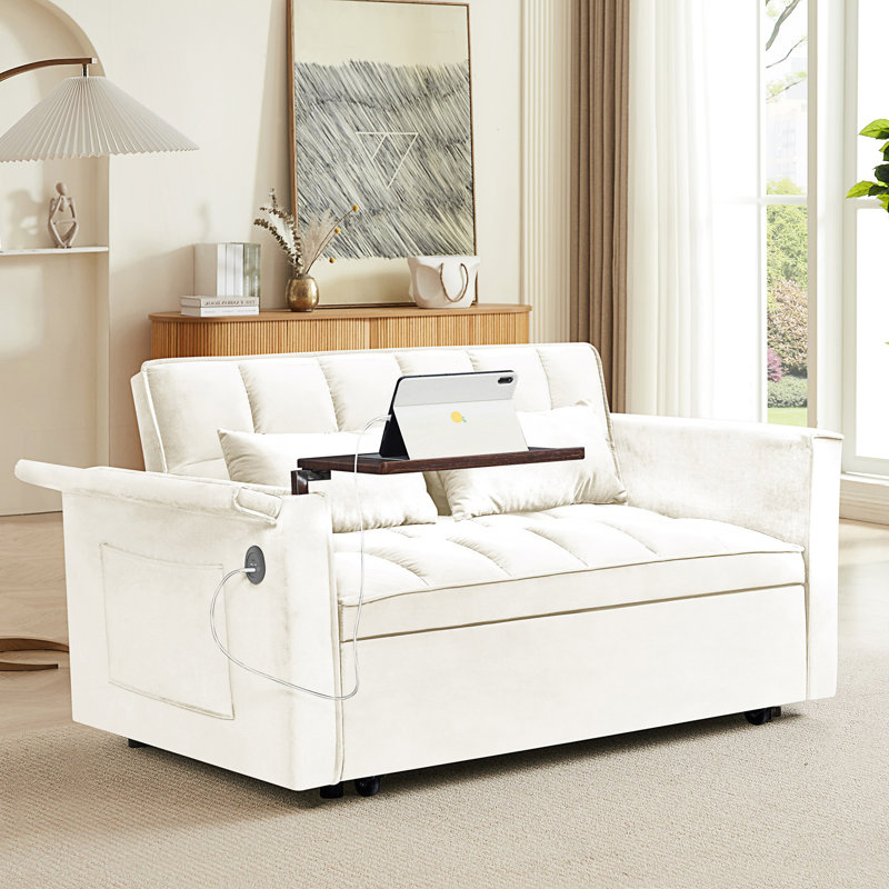 Canapé-lit pliable 3-en-1, canapé-lit double moderne, canapé-lit à dossier réglable, Beige