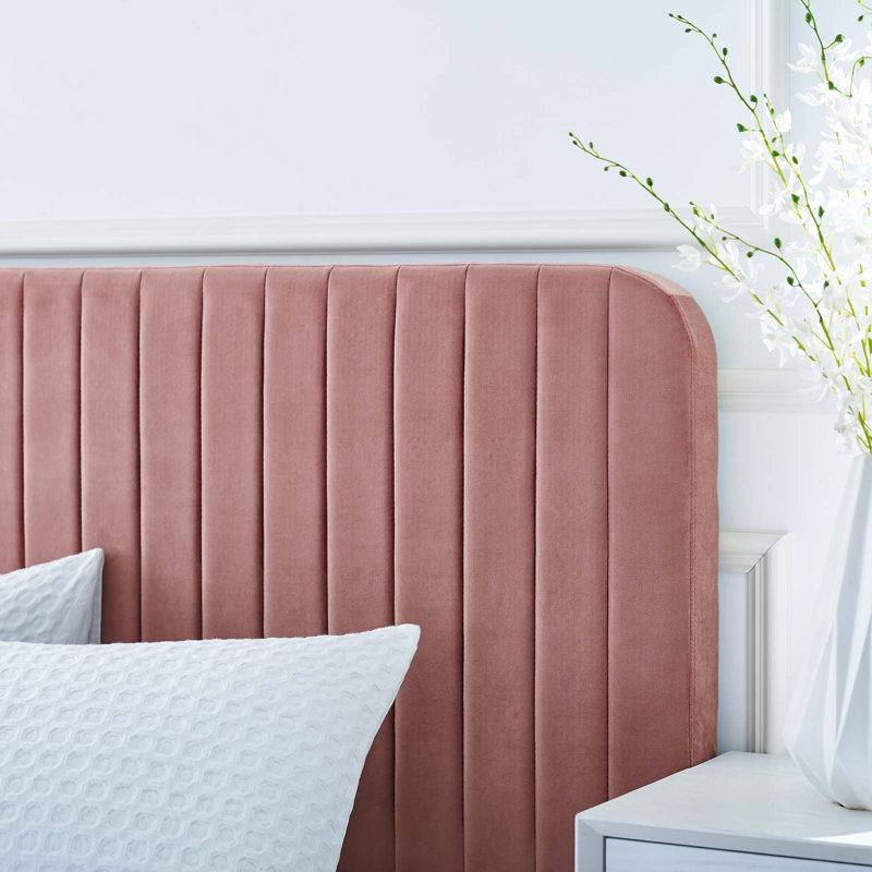 Celine Channel Tufted Performance Velvet Platform Bed, King, Dusty Rose