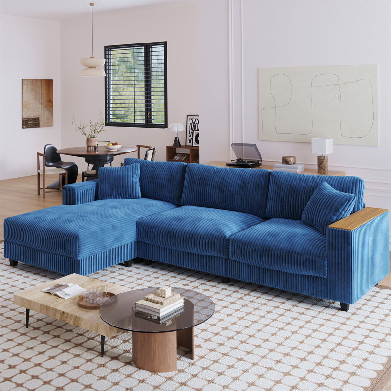 114.5'' Corduroy Couch With 2 Pillows Oversized Sofa L Shaped Sectional Couch With Reversible Chaise With Two Armrests Hidden Storage Space Sectional Couches For Living Room