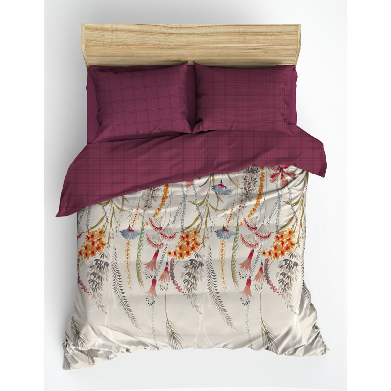 Elegant Claret Red Ranforce Quilt Cover Set, 79 x 79 inches | 100% Cotton, 145 Thread Count, Machine Washable | Includes 2 Pillowcases with Button Closure, Perfect for Cozy Bedrooms & Stylish Decor