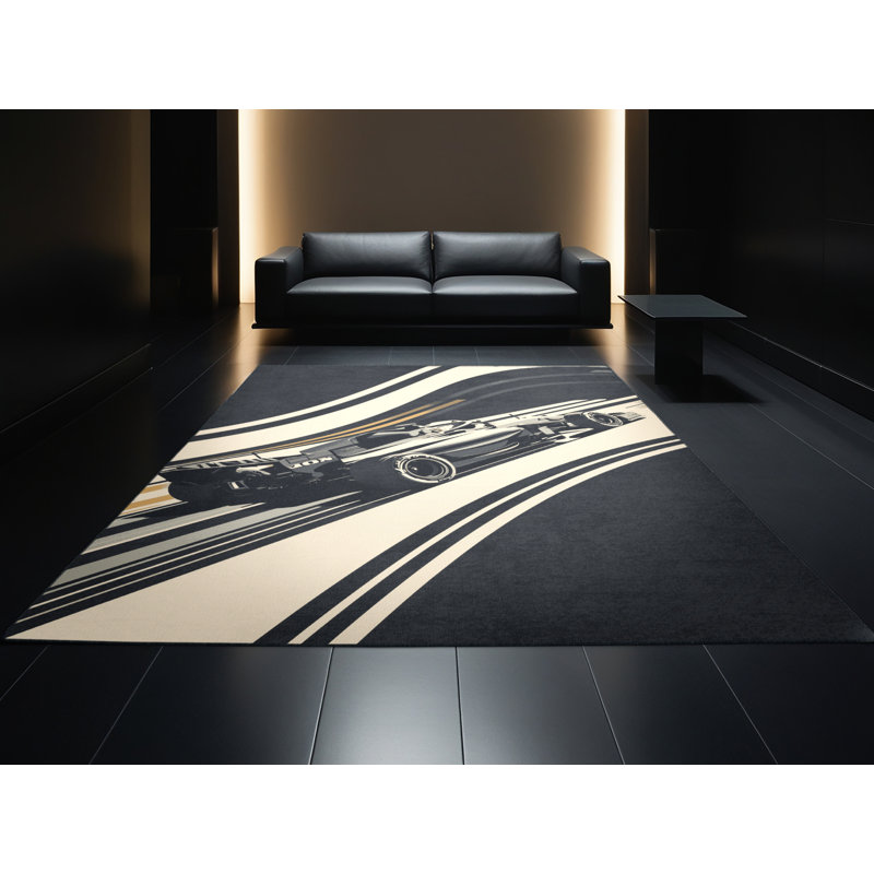 Tapis noir moelleux et moelleux en forme de voiture de course Ellman, 5 x 8