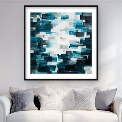 Turquoise et carrés gris - reproduction abstraite encadrée